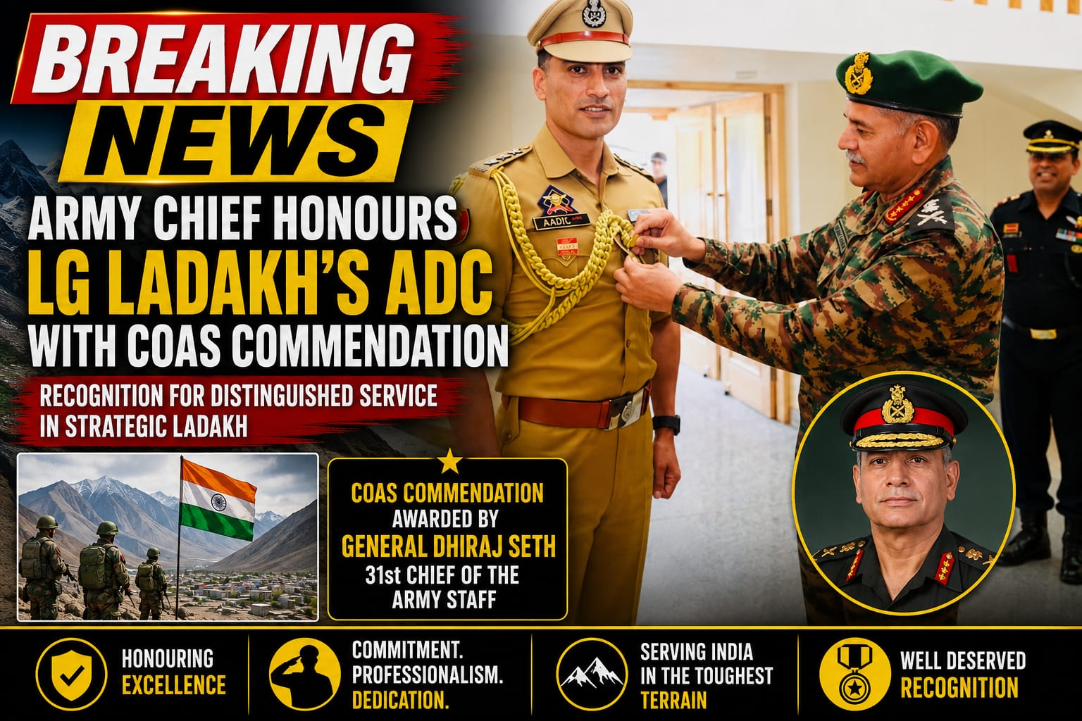 Army Chief Honours Ladakh LG's ADC with COAS Commendation for Distinguished Service