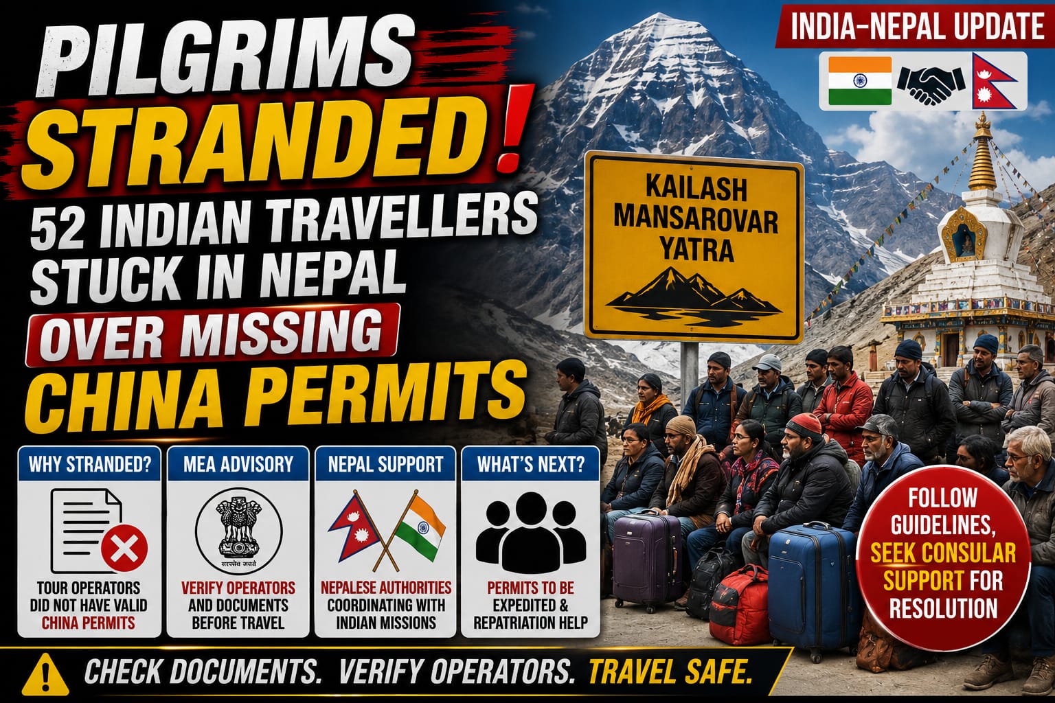 52 Indian Pilgrims Stranded in Nepal Over Missing China Permits; MEA Issues Advisory
