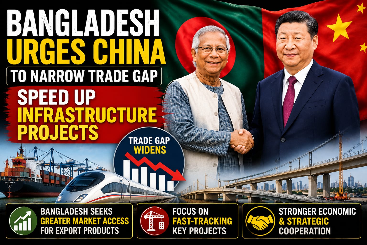 Bangladesh Urges China to Reduce Trade Imbalance, Accelerate Infrastructure Projects