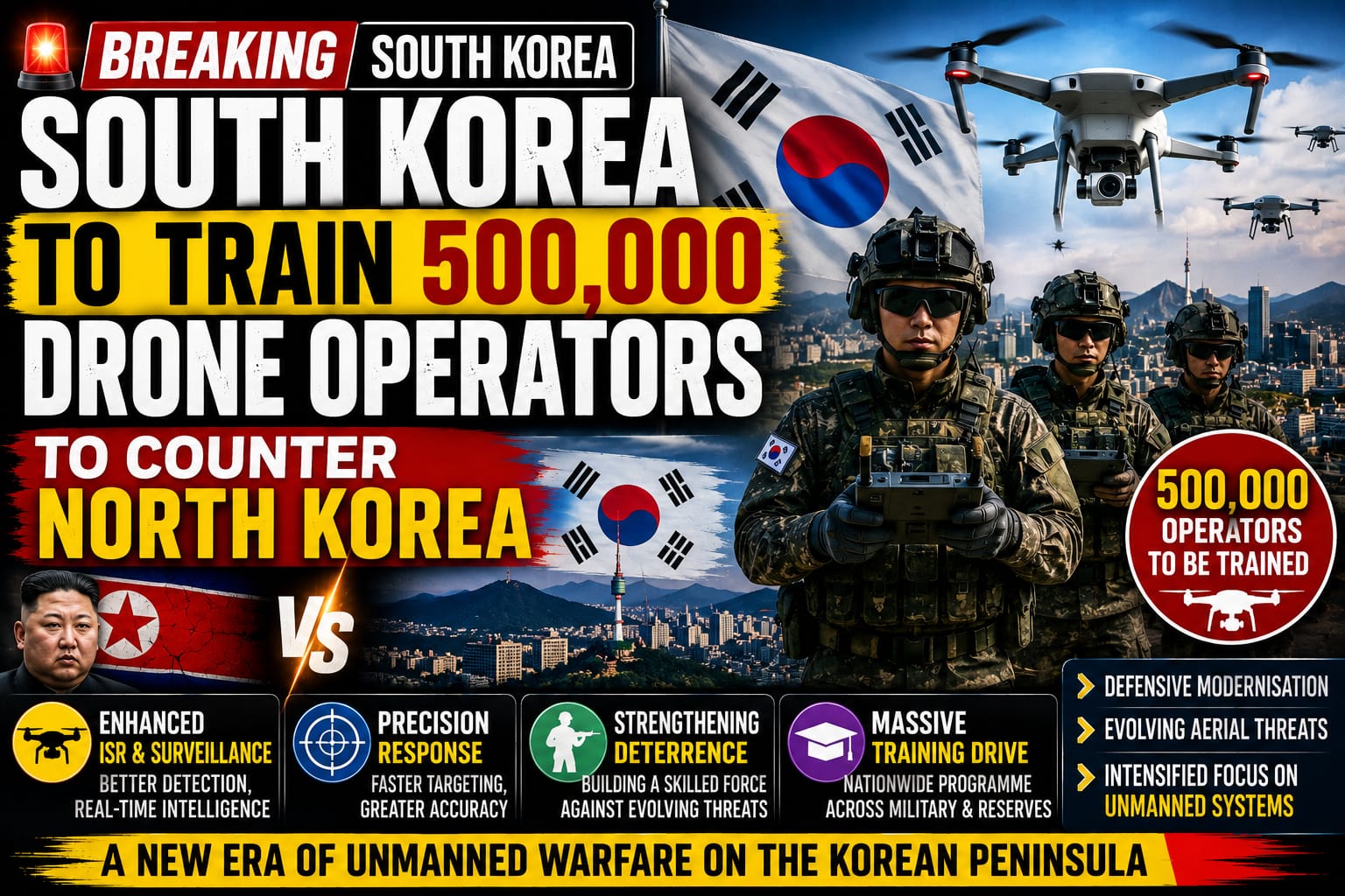South Korea to Train 500,000 Drone Operators in Massive Defence Overhaul Amid Rising North Korean Threat