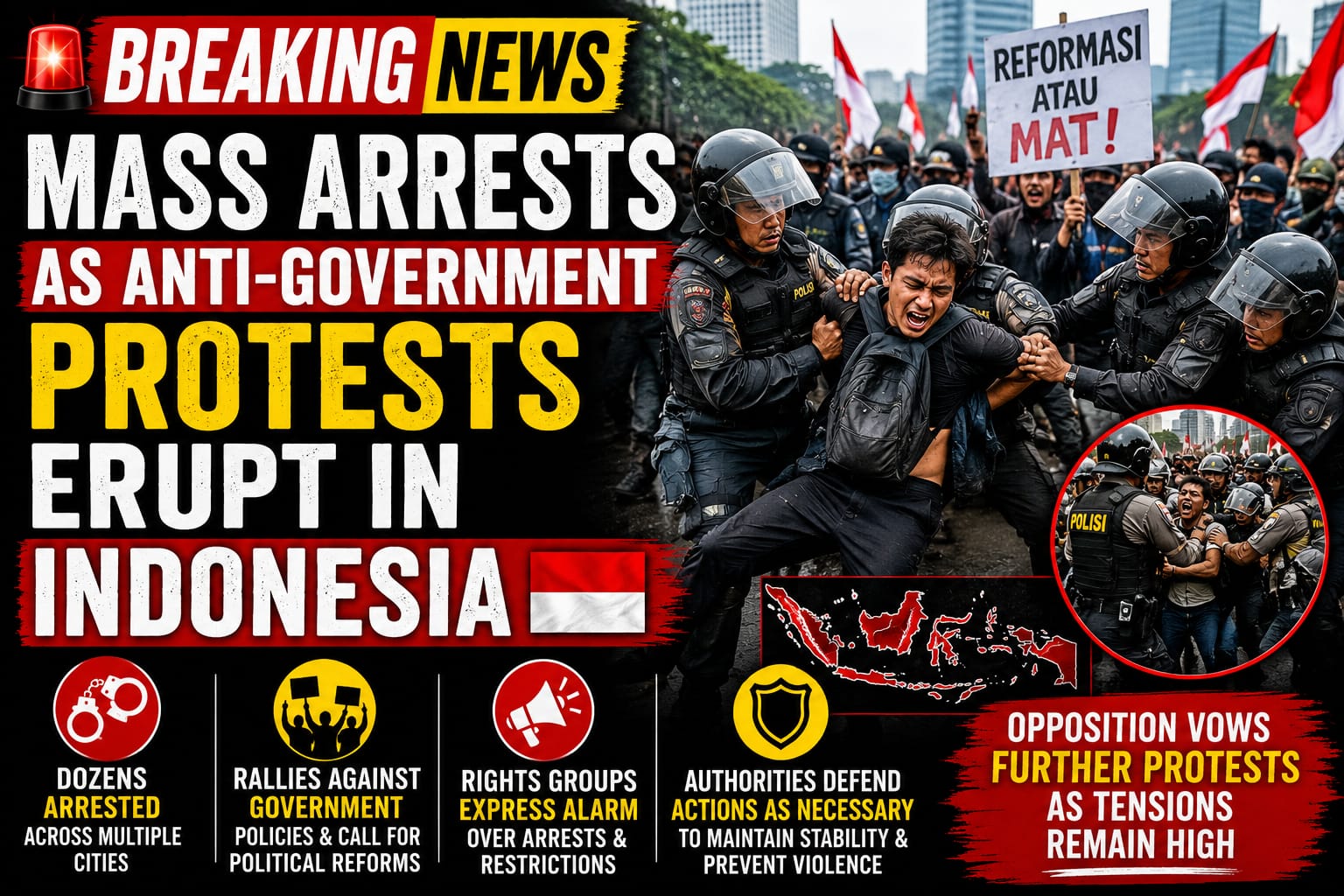Mass Arrests Reported as Anti-Government Protests Intensify Across Indonesia