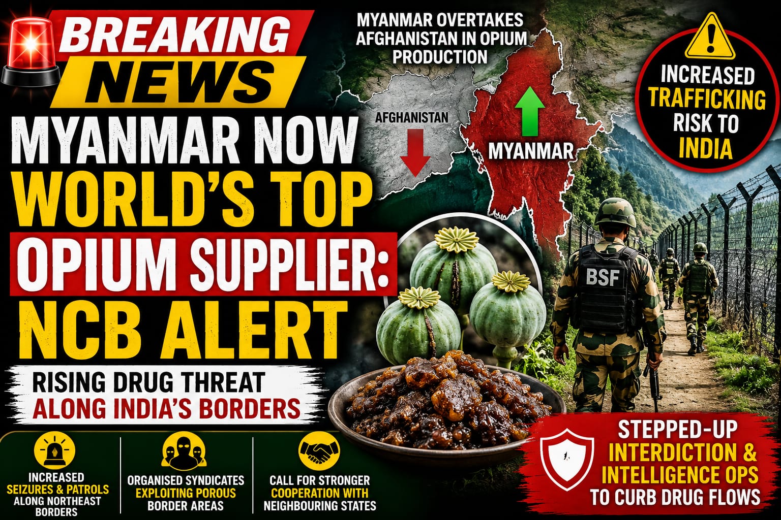 Myanmar Emerges as World's Largest Opium Supplier, NCB Flags Growing Threat to India's Northeastern Borders