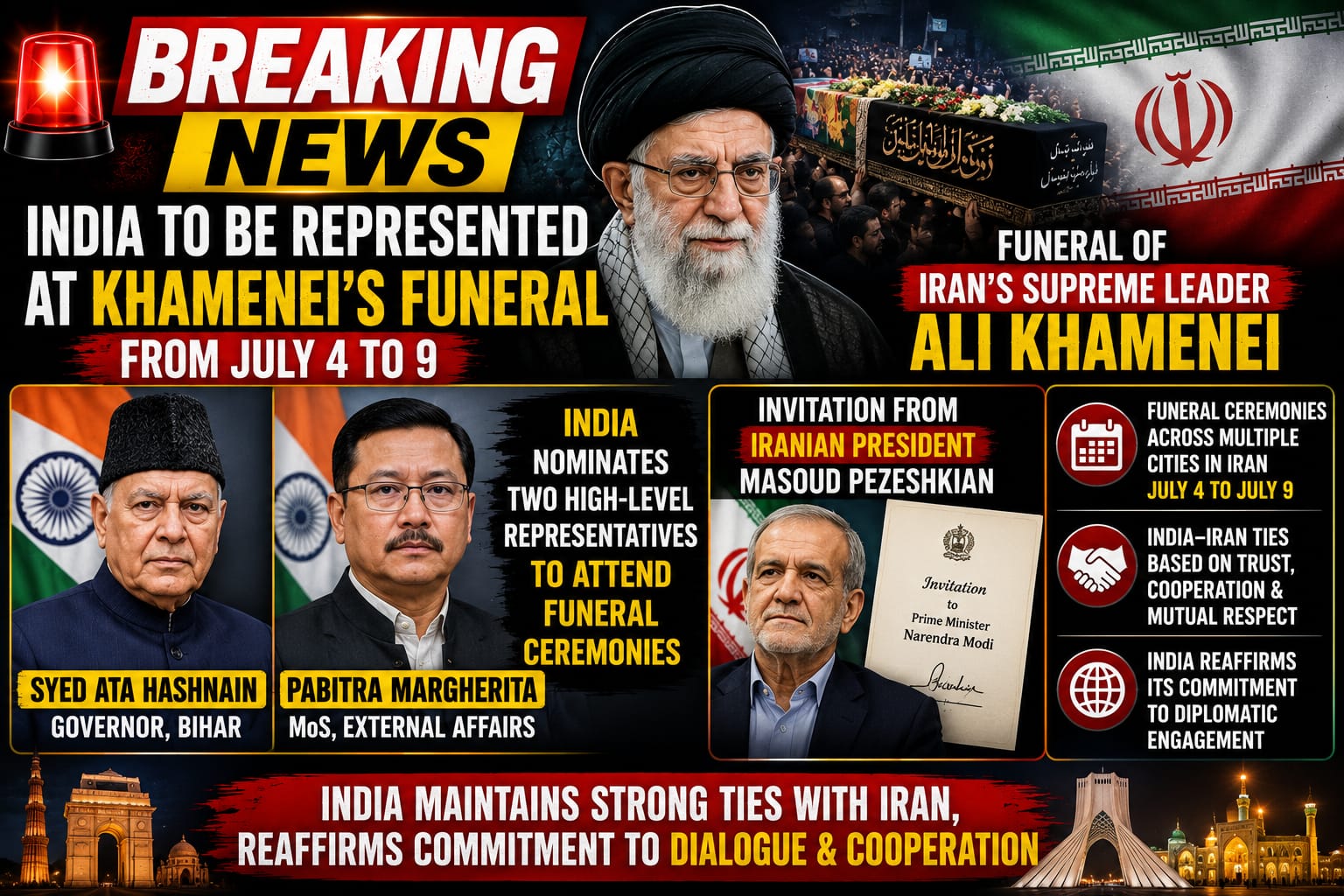 India Nominates Bihar Governor Syed Ata Hasnain, MoS Pabitra Margherita to Represent Nation at Ayatollah Khamenei's Funeral