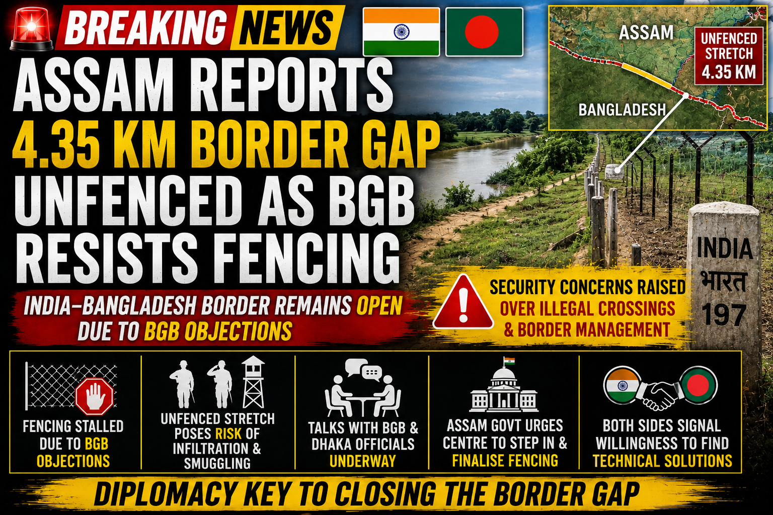 Assam Identifies 4.35-km Unfenced India-Bangladesh Border Stretch; Diplomatic Talks Underway