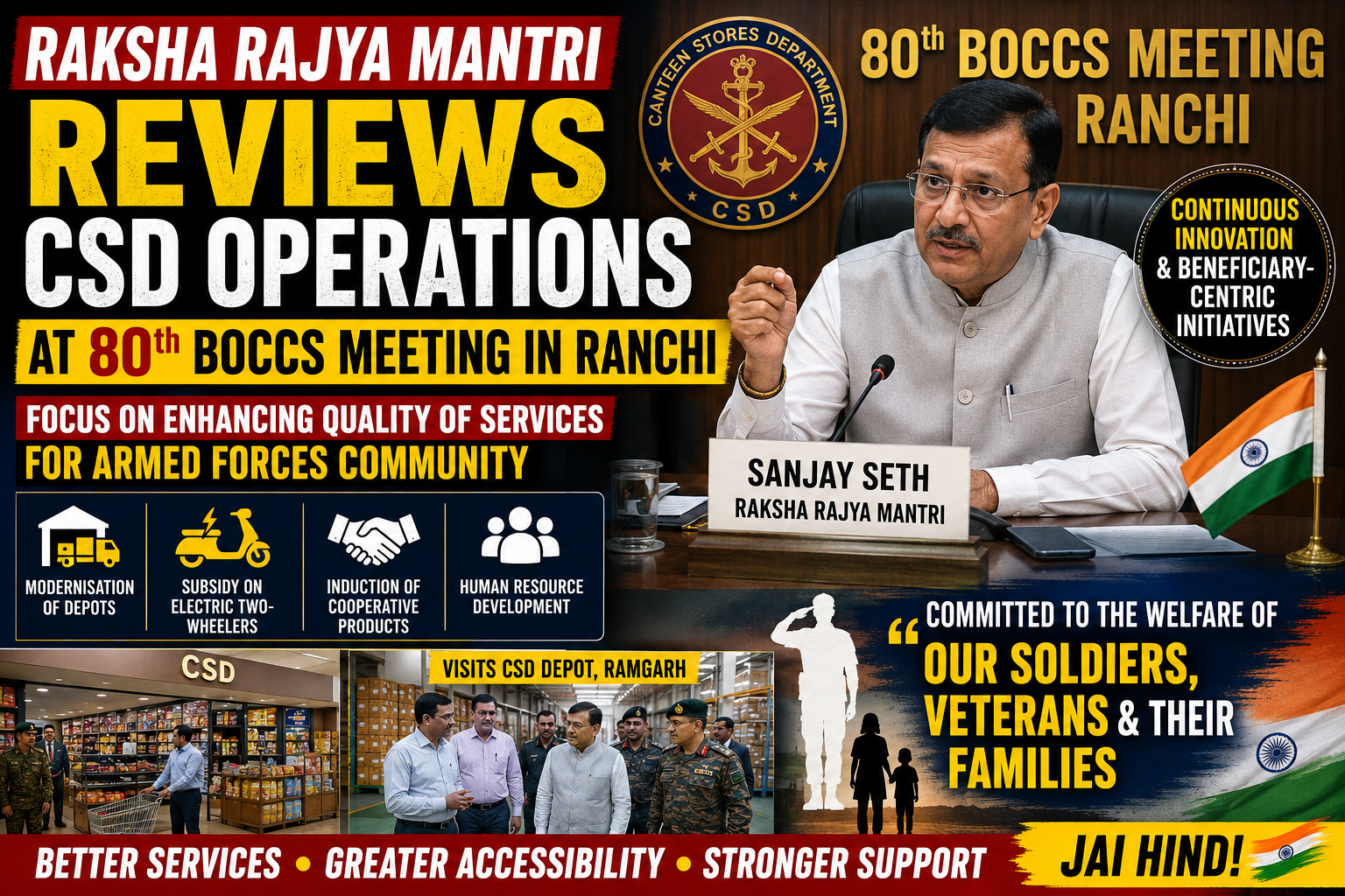 Raksha Rajya Mantri Reviews CSD Operations, Pushes Modernisation and Better Services for Armed Forces Community