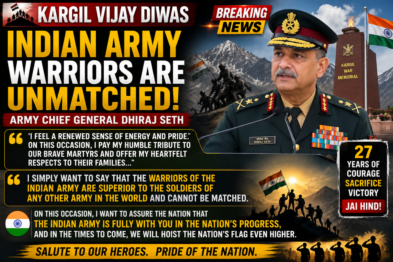Army Chief General Dhiraj Seth Pays Tribute to Kargil Heroes, Says Indian Army Unmatched in the World