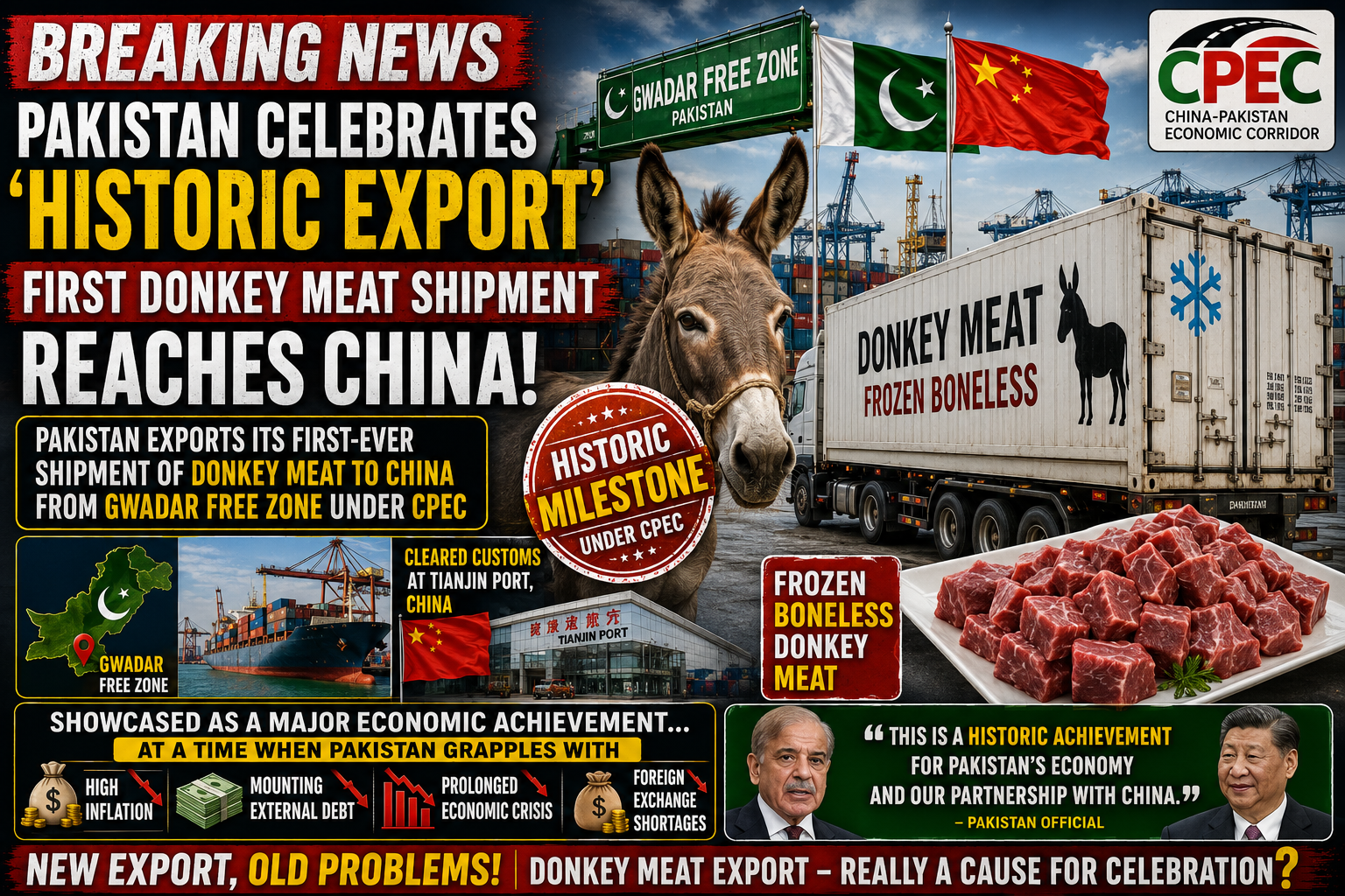 Pakistan Exports First-Ever Donkey Meat Shipment to China via Gwadar Under CPEC