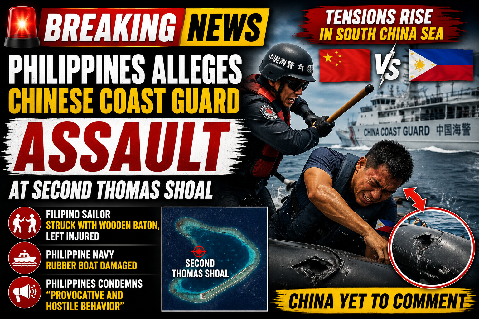 Philippines Accuses Chinese Coast Guard of Assaulting Sailor Near Second Thomas Shoal