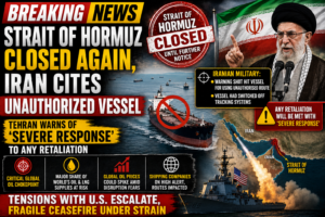Iran Re-Closes Strait of Hormuz After Maritime Incident, Warns of 'Severe Response' to Any Retaliation