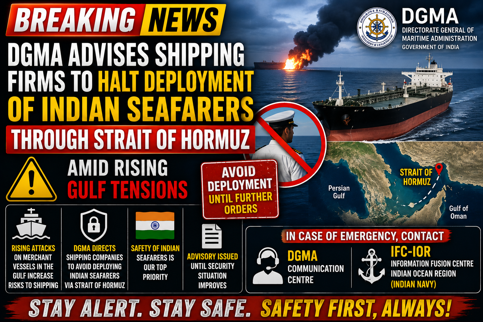 DGMA Advises Shipping Companies to Suspend Deployment of Indian Seafarers Through Strait of Hormuz