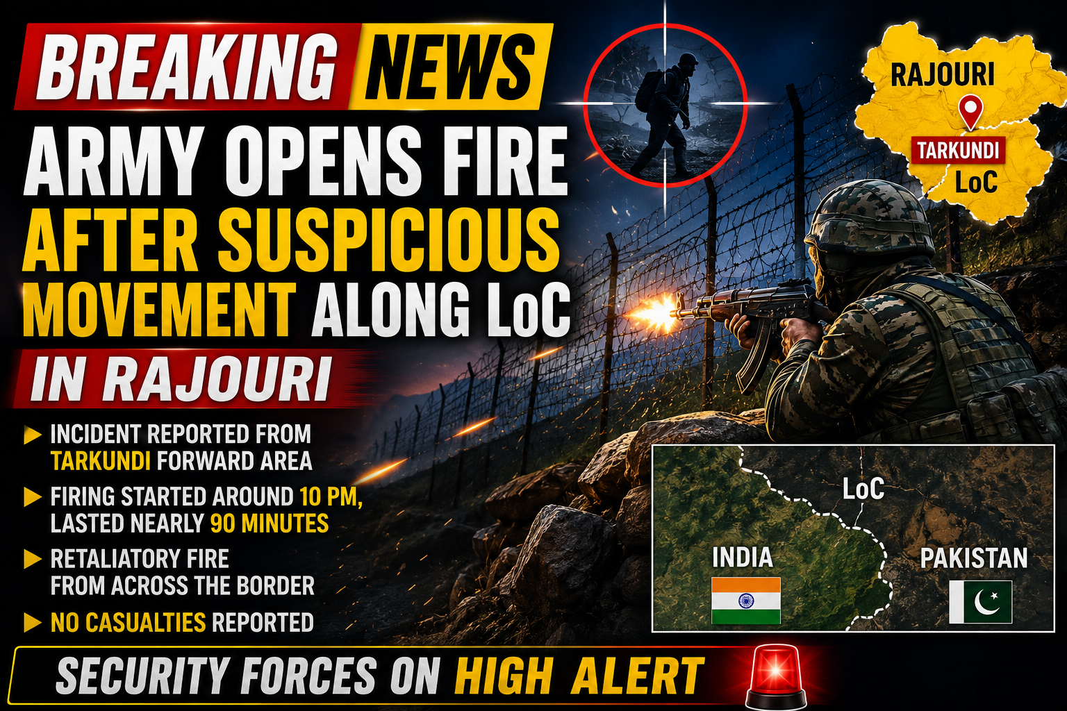 Army Opens Fire After Suspicious Movement Along LoC in Rajouri; Cross-Border Exchange Lasts 90 Minutes