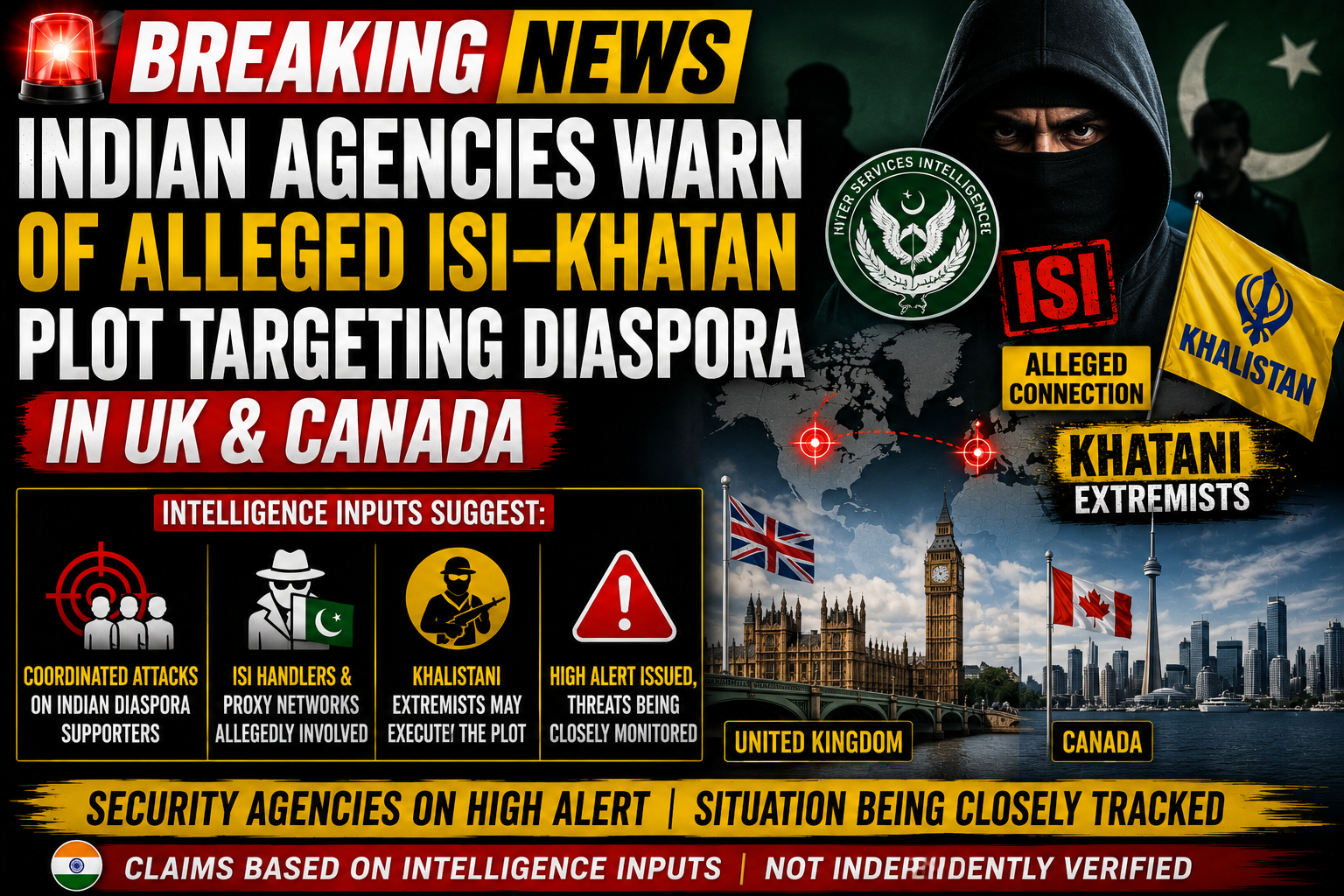 Indian Agencies Warn of Alleged ISI–Khalistani Extremist Plot Targeting Indian Diaspora in UK and Canada