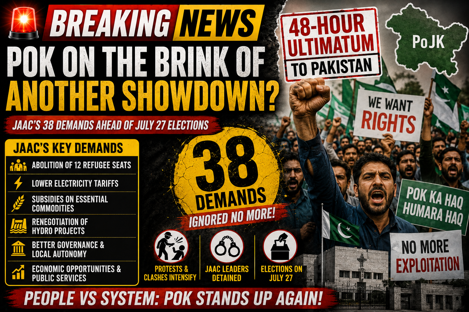 PoJK on Edge Again: JAAC Issues 48-Hour Ultimatum to Pakistan Ahead of July 27 Polls