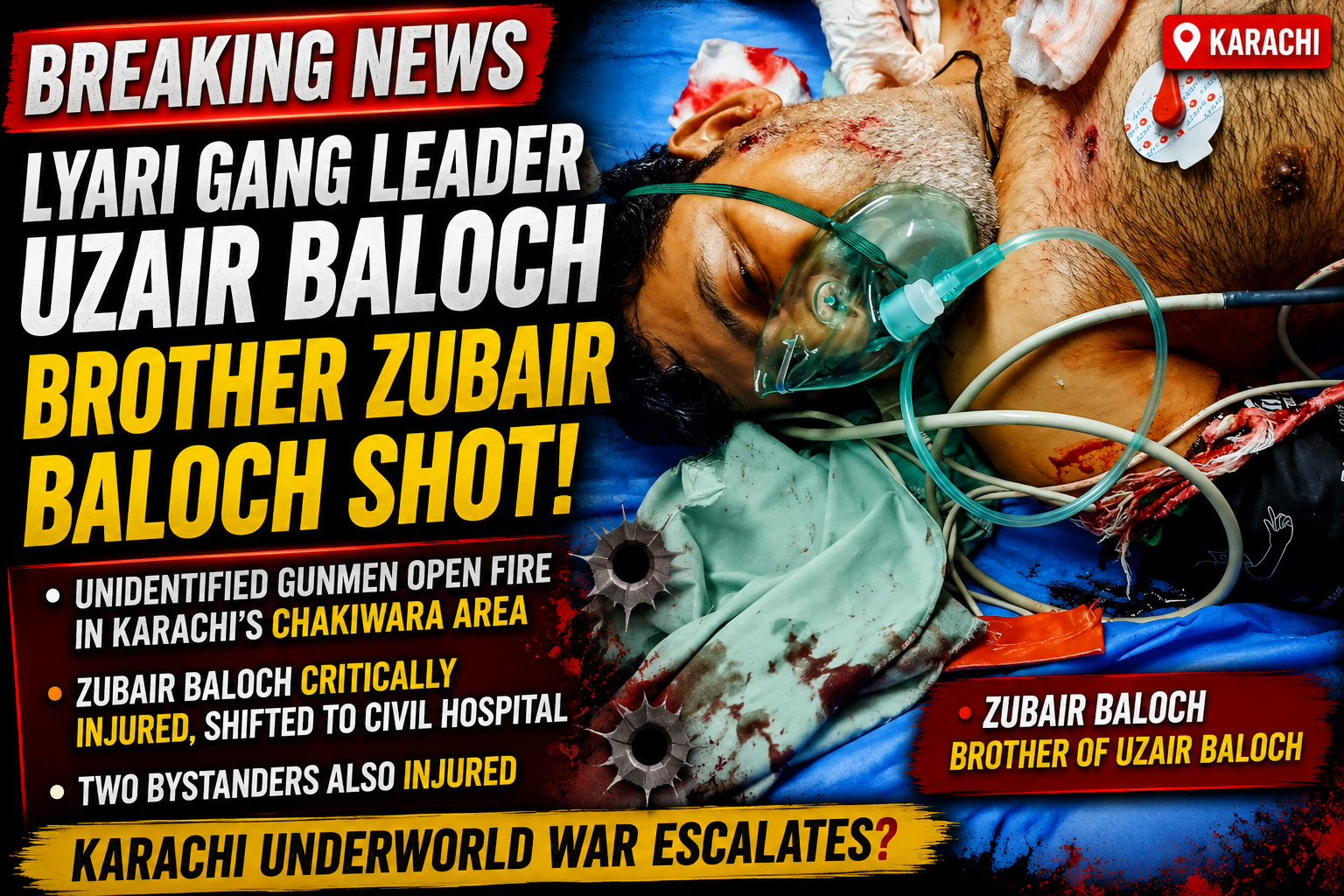 Brother of Lyari Gang Leader Uzair Baloch Critically Injured in Karachi Firing
