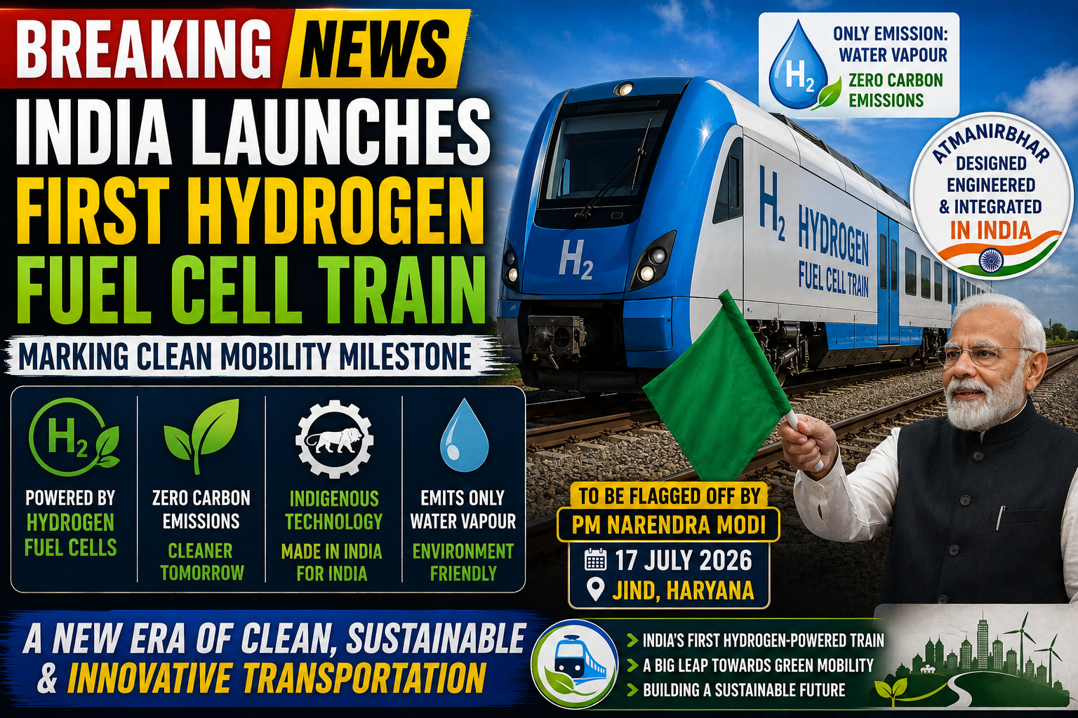 India to Launch First Hydrogen Fuel Cell Train on July 17, Marking Major Green Mobility Milestone