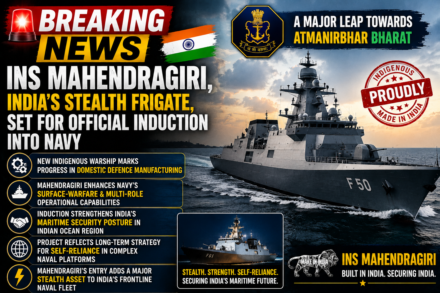 INS Mahendragiri Set for Commissioning, Boosting India's Indigenous Naval Power