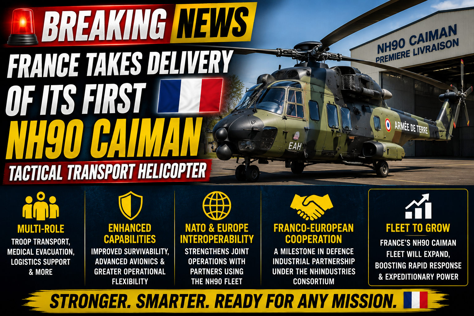 France Receives First NH90 Caiman Tactical Transport Helicopter, Strengthens Military Aviation Capabilities