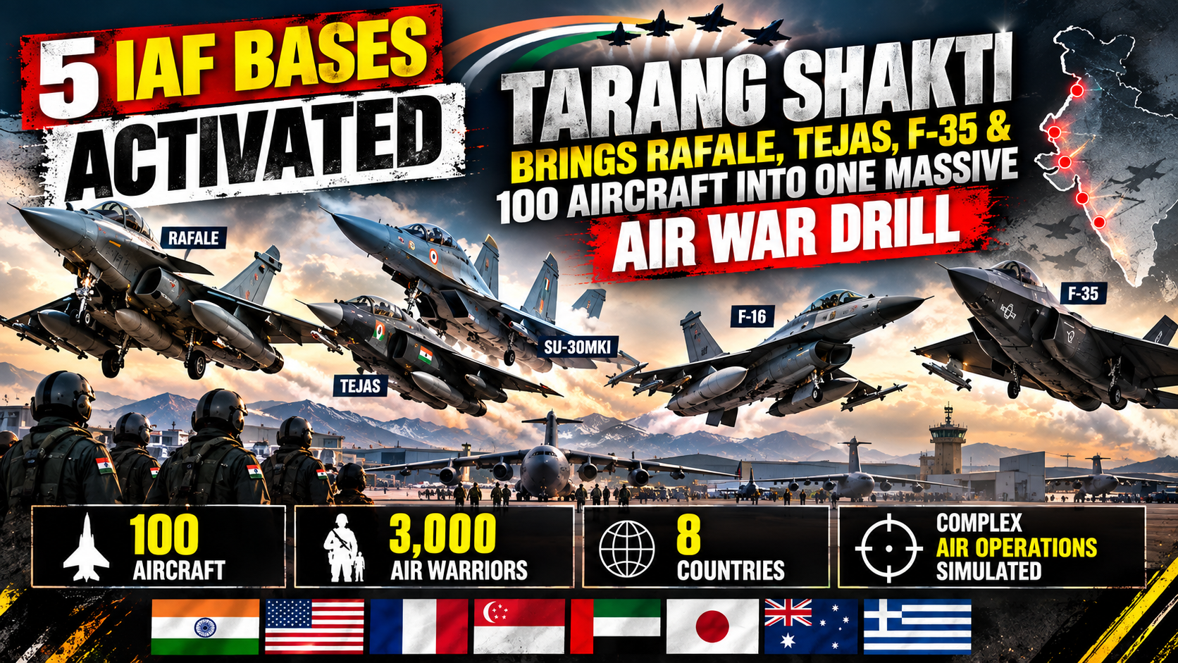 Tarang Shakti 2026: Five IAF Bases Activated as Rafale, Tejas, F-35 and Nearly 100 Aircraft Join Massive Air War Drill