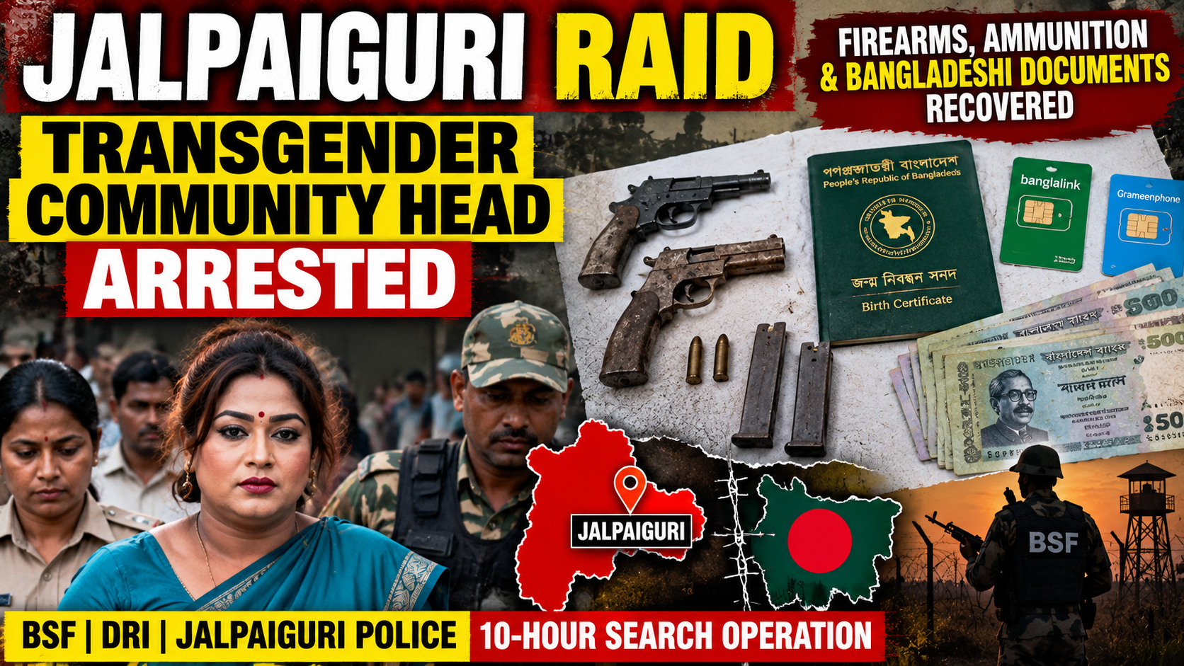 Jalpaiguri Raid: Firearms, Ammunition and Bangladeshi Documents Recovered; Community Head Arrested